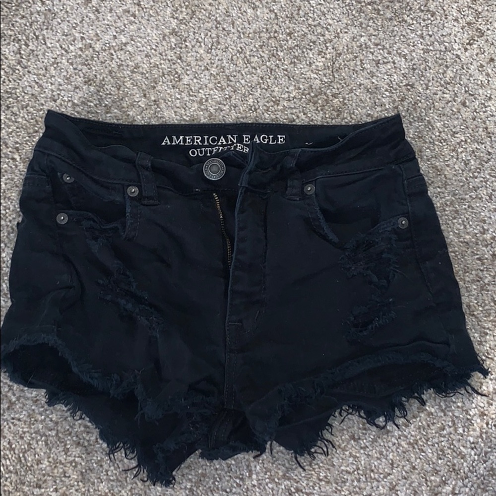 Black destroyed american eagle shorts